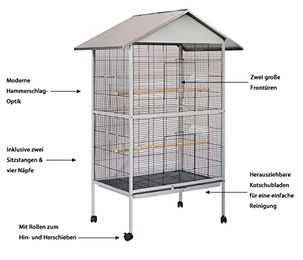 Dehner Hammer Blow Vogelvoliere aus Metall für Wellensittiche und Ziervögel Grau 90 x 176 x 60 cm – Bild 1 von 5