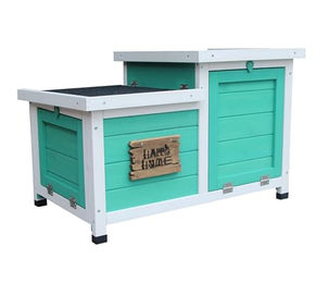 Dehner Happy Home Teatro Nagerschlafhaus für Kaninchen aus Tannenholz in Türkis/Weiß 70 x 45 x 43 cm – Bild 1 von 13