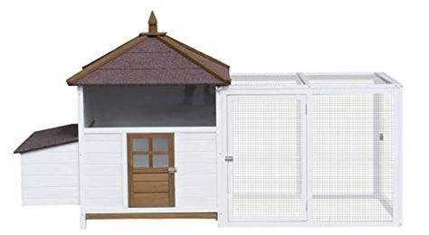 Dehner Hühnerstall Florenz aus Holz mit Freilaufgehege und Legenest in Weiß Braun Rot 91.7 x 224.3 x 120.7 cm – Bild 1 von 13