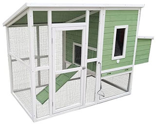 Dehner Hühnerstall Happy Farm Lotti mit Freigehege aus Holz und Filz in Grün/Weiß 119.5 x 182 x 91 cm – Bild 1 von 13