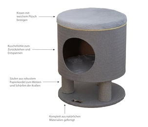Dehner Katzen-Kratzsäule Vincent aus Holz und Plüsch Grau Ø 40 cm – Bild 1 von 7
