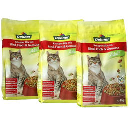 Dehner Katzenfutter Knusper-Mix Trockenfutter für erwachsene Katzen Rind Fisch Gemüse zuckerfrei 6 x 400 g – Bild 1 von 3