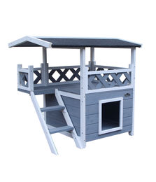 Produktbild von Dehner Katzenhaus Chalet 2-stöckig aus Holz in Grau ca. 78 x 55 x 73 cm