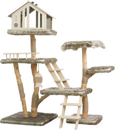 Dehner Kratzbaum Lovely für Katzen aus Holz und Plüsch mit Kuschelhöhle und Kratzflächen 162 x 142 x 71 cm Beige – Bild 1 von 2