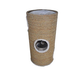 Dehner Kratztonne Tassilo für Katzen aus Sisal und Plüsch mit 2 Ebenen und 3 Eingängen Ø 36 cm x 70 cm inkl. Spielmaus - 1 Stk. – Bild 1 von 4