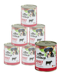 Dehner Lieblinge Hundefutter Adult Rind Nassfutter mit Stückchen in Sauce getreidefrei 6 x 800 g Dose – Bild 1 von 5
