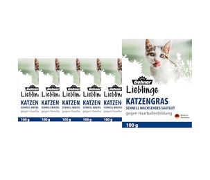 Dehner Lieblinge Katzengras Saatgut für Katzen zur Unterstützung der Haarballenregulierung 600 g (6 Stück) – Bild 1 von 6