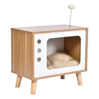 Produktbild von Dehner Lieblinge Katzenhöhle Buya Katzenhaus aus Holz und Plüsch mit Kuschelkissen in Weiß/Braun