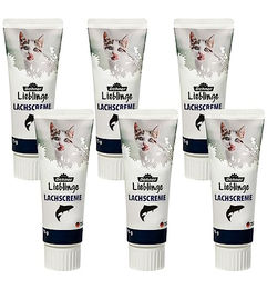 Dehner Lieblinge Katzensnack Creme Lachs zuckerfrei für ausgewachsene Katzen 6 x 75 g (450 g) – Bild 1 von 5