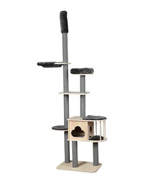 Dehner Lieblinge Kratzbaum Bombay für Katzen höhenverstellbar braun/grau 68 x 234-259 x 48 cm aus Plüsch – Bild 1 von 6