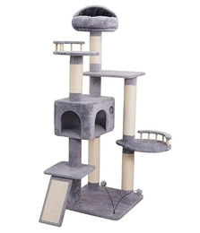 Dehner Lieblinge Kratzbaum Muffin für Katzen mit integriertem Spielzeug, Grau/Beige, 60 x 177 x 60 cm, Sisal und Plüsch – Bild 1 von 2