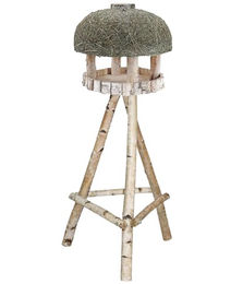 Dehner Natura Futterhaus Amberg Vogelhaus aus Birkenholz mit Heudach und Ständer 145 x 60 x 60 cm – Bild 1 von 6