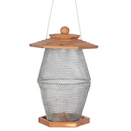 Dehner Natura Premium Vogelhaus Andorra Futterstation aus Zedernholz und Metall in Braun und Silber – Bild 1 von 6