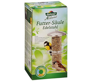 Dehner Natura Premium Wildvogel Futtersäule aus Edelstahl in Silber mit Sitzringen – Bild 1 von 3