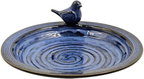 Dehner Natura Vogeltränke Doppio Vogelbad aus Keramik Blau Ø 31,5 cm – Bild 1 von 2