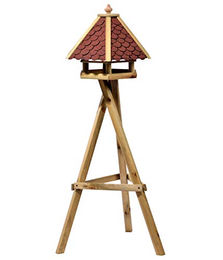 Dehner Natura Wildvogel-Futterhaus Alpbach mit Ständer aus Holz und Bitumen in Braun/Rot 148 x 68 x 62 cm – Bild 1 von 2