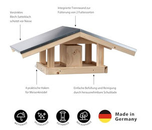 Dehner Natura Wildvogel-Futterhaus Karwendel aus Holz mit Futterschublade und 4 Knödel-Haken 27.7 x 71.4 x 52 cm – Bild 1 von 5