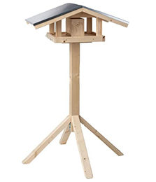 Dehner Natura Wildvogel-Futterhaus Karwendel mit Ständer Alpstein und Futterschublade aus Fichtenholz Natur und Blech 127.2 x 84.3 x 84.3 cm – Bild 1 von 6