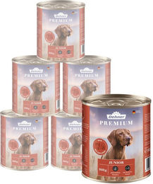 Dehner Premium Junior Nassfutter für Hunde Rind Geflügel Kartoffel getreidefrei 6 x 800 g Dosen – Bild 1 von 2
