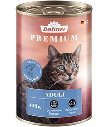 Dehner Premium Katzen Nassfutter Adult Getreidefrei Lachs und Geflügel 6 x 400 g Dosen – Bild 1 von 5