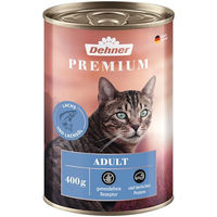 Produktbild von Dehner Premium Katzen Nassfutter Adult Getreidefrei Lachs und Geflügel 6 x 400 g Dosen