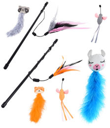 Dehner Premium Lovely Katzenspielzeug Set 7-teilig mit Spielangel und bunten Plüschfiguren – Bild 1 von 2