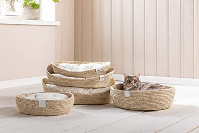 Dehner Premium Lovely Kuschelbett Hundebett und Katzenbett aus Plüsch in Weiß/Beige Größe L - 1 Stk. – Bild 1 von 3