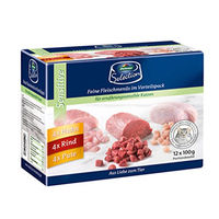 Produktbild von Dehner Premium Sensitive Katzen Nassfutter Multipack Huhn Rind Pute Hypoallergen 12 x 100 g Beutel
