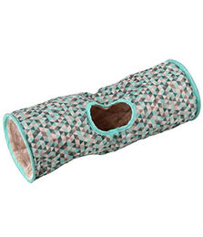 Produktbild von Dehner Rascheltunnel Tube Spielzeug für Meerschweinchen Chinchilla und Frettchen aus Nylon und Plüsch 45 x 15 cm blau beige grau