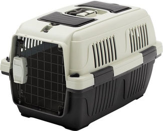 Dehner Tiertransportbox Lieblinge Dino für kleine Hunde und Katzen aus Kunststoff Grau 37 x 35 x 57 cm – Bild 1 von 2