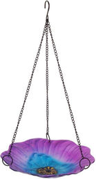 Dehner Vogelhaus Bonito hängendes Vogelbad aus Glas und Metall in Bunt Lila Ø 26 cm Höhe 49 cm – Bild 1 von 2