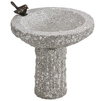 Produktbild von Dehner Vogeltränke und Vogelbad aus Granit mit Vogelfigur in Grau und Bronze Ø 35 cm Höhe 40 cm