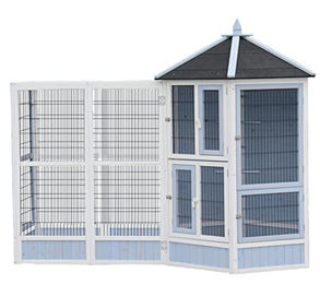 Dehner Vogelvolieren-Set Santorini mit Freigehege aus Holz und Metall für Wellensittiche und Kanarienvögel Weiß/Blau 132 x 236,4 x 180 cm – Bild 1 von 13