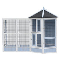 Produktbild von Dehner Vogelvolieren-Set Santorini mit Freigehege aus Holz und Metall für Wellensittiche und Kanarienvögel Weiß/Blau 132 x 236,4 x 180 cm