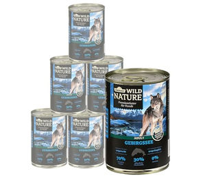 Dehner Wild Nature Gebirgssee Hundefutter Nassfutter Lachs Huhn Adult Getreidefrei 6 x 400 g Dosen – Bild 1 von 5