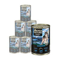 Produktbild von Dehner Wild Nature Gebirgssee Hundefutter Nassfutter Lachs Huhn Adult Getreidefrei 6 x 400 g Dosen