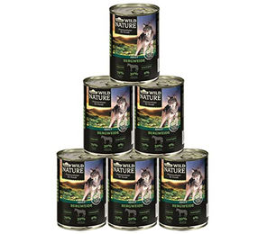 Dehner Wild Nature Hundefutter Bergweide Pferd und Rind Nassfutter Adult Getreidefrei Ohne Zucker 6 x 400 g Dosen – Bild 1 von 7