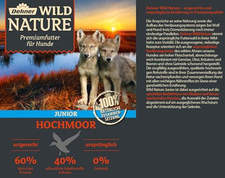 Dehner Wild Nature Hundefutter Hochmoor Junior Nassfutter mit Ente und Geflügel getreidefrei und glutenfrei 6 x 400 g Dosen – Bild 1 von 4