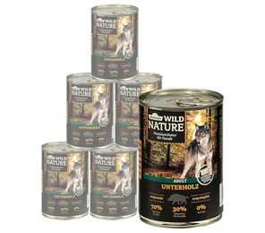 Dehner Wild Nature Hundefutter Unterholz Nassfutter Adult Getreidefrei Rind und Wildschwein 6 x 400 g Dose – Bild 1 von 9