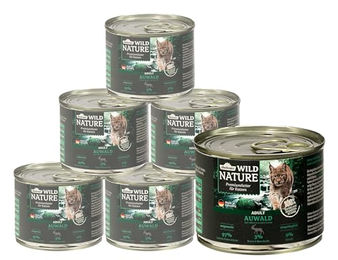 Dehner Wild Nature Katzenfutter Auwald Nassfutter Adult Hirsch Truthahn Getreidefrei Zuckerfrei 6 x 200 g Dosen – Bild 1 von 5