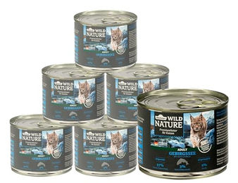 Dehner Wild Nature Katzenfutter Gebirgssee Nassfutter für erwachsene Katzen Lachs und Forelle getreidefrei 6 x 200 g Dosen – Bild 1 von 5