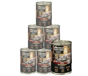 Dehner Wild Nature Katzenfutter Senior Unterholz Wildschwein Nassfutter getreidefrei und zuckerfrei 6 x 400 g Dosen – Bild 1 von 8