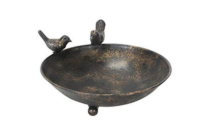 Deko-Impression Bodenfutterstation Vogeltränke und Vogelbad aus massivem Metall in Bronzefarben – Bild 1 von 8