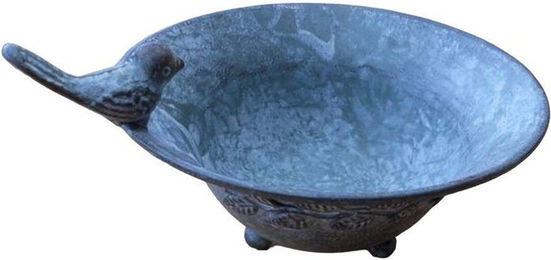 Deko-Impression Verzierte Vogeltränke und Futterstelle aus massivem Metall in Grau Durchmesser 17 cm – Bild 1 von 9