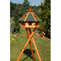 Produktbild von Deko-Shop-Hannusch Sechseckiges Vogelhaus aus Holz mit Ständer und Bitumenschindeln in Braun 55 x 37 cm