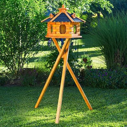 Deko-Shop-Hannusch Vogelhaus aus Holz mit Futtersilo und Solarbeleuchtung in Größe L – Bild 1 von 7