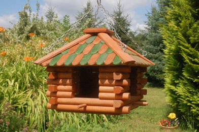 Deko Shop Hannusch Vogelhaus aus Holz mit Futtersilo und Solarbeleuchtung in verschiedenen Größen und Dachfarben – Bild 1 von 8