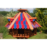Produktbild von Deko-Shop-Hannusch Vogelhaus aus Holz mit Holzschindeln und Gauben in Blau-Rot