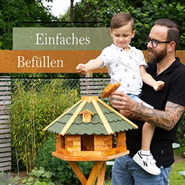 Deko-Shop-Hannusch Vogelhaus aus Holz mit Solarbeleuchtung und Futtersilo XXL Schwarz – Bild 1 von 4
