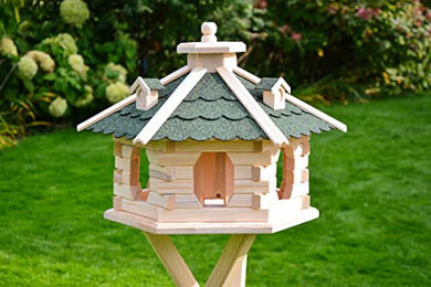 Produktbild von Deko-Shop-Hannusch Vogelhaus aus Holz XXL zum Selbstgestalten mit Solarbeleuchtung und Ständer in Grün